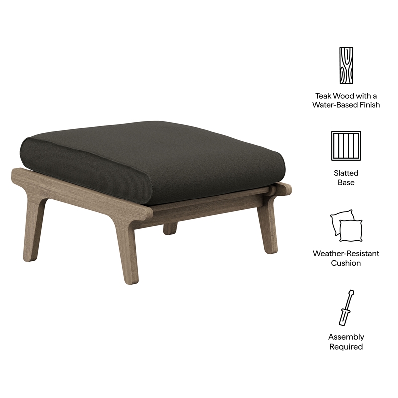 Saratoga Outdoor Teak Ottoman in Flint Gray