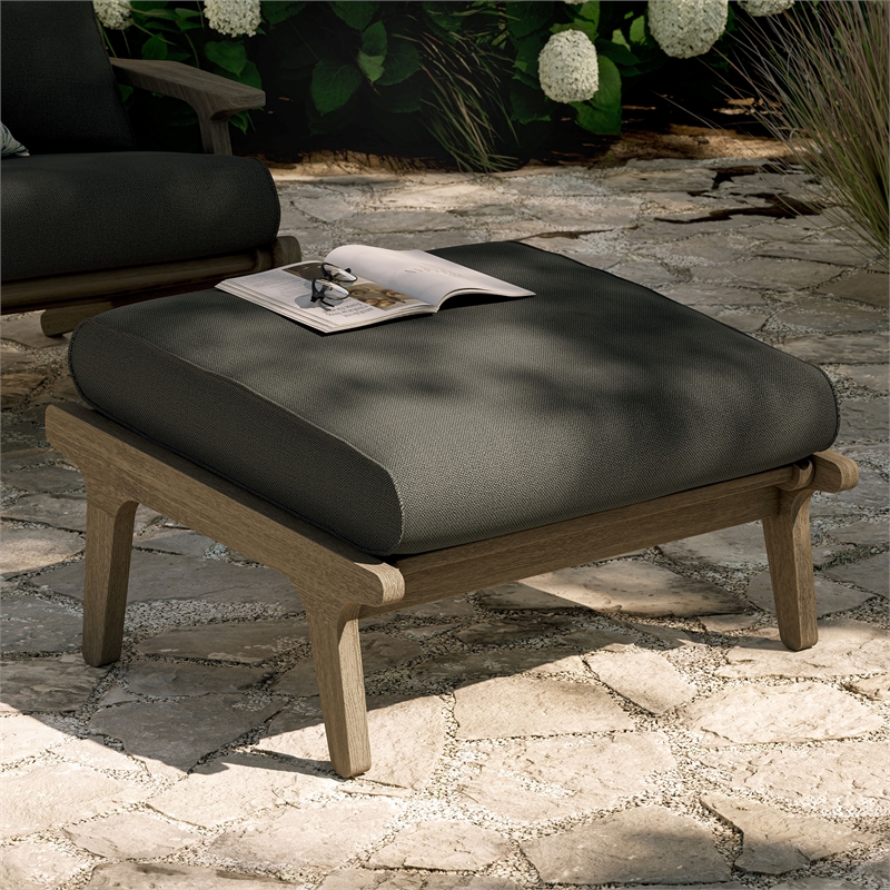 Saratoga Outdoor Teak Ottoman in Flint Gray