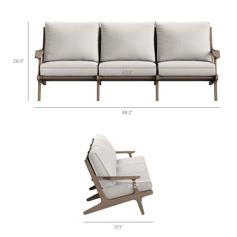 Modway Saratoga Outdoor Teak Wood Slatted Patio Sofa in Pebble
