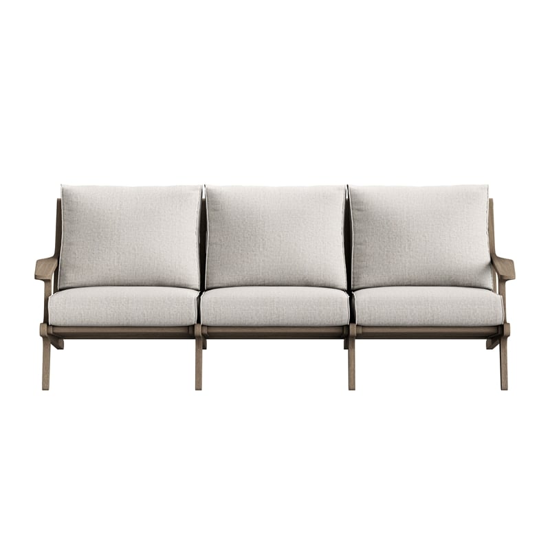Modway Saratoga Outdoor Teak Wood Slatted Patio Sofa in Pebble