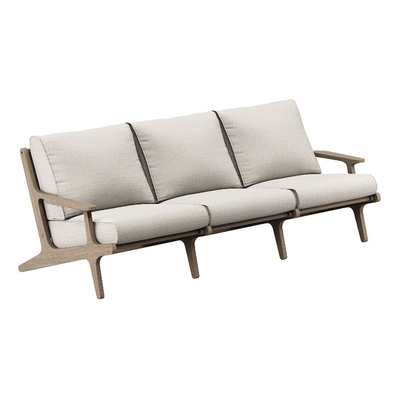 Modway Saratoga Outdoor Teak Wood Slatted Patio Sofa in Pebble