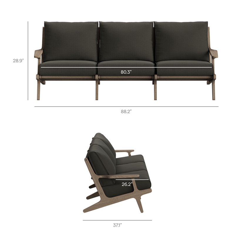 Modway Saratoga Outdoor Teak Wood Slatted Sofa in Flint Gray