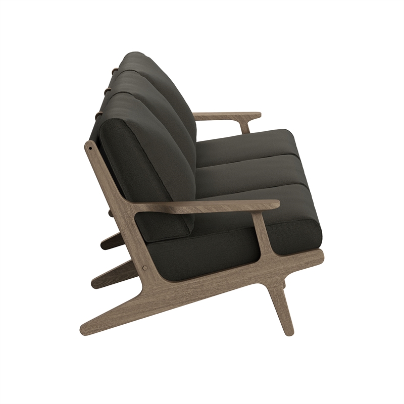 Modway Saratoga Outdoor Teak Wood Slatted Sofa in Flint Gray