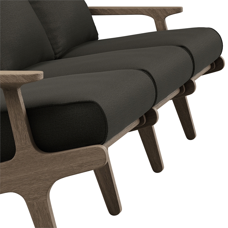 Modway Saratoga Outdoor Teak Wood Slatted Sofa in Flint Gray