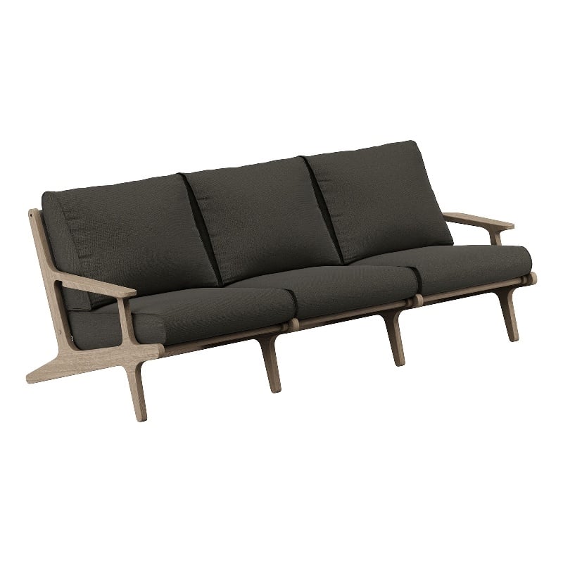 Modway Saratoga Outdoor Teak Wood Slatted Sofa in Flint Gray