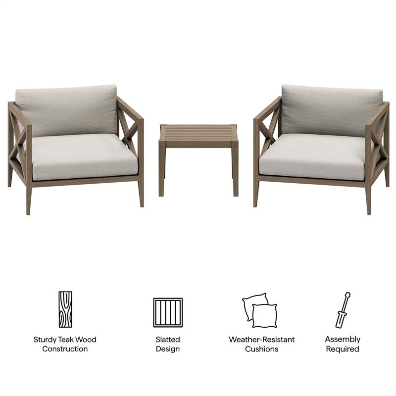 Northlake 3-Piece Outdoor Teak Wood Furniture Set with Armchair and Side Table
