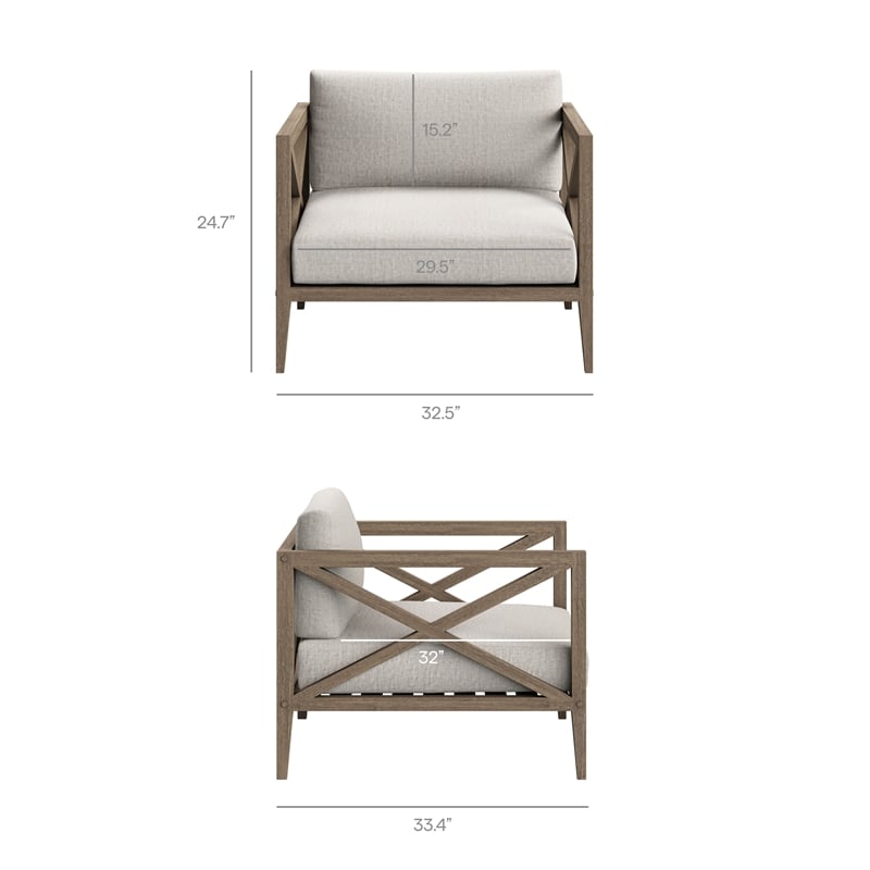 Northlake 3-Piece Outdoor Teak Wood Furniture Set with Armchair and Side Table