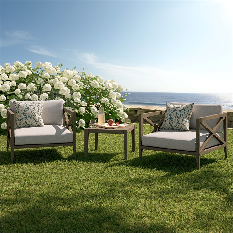 Northlake 3-Piece Outdoor Teak Wood Furniture Set with Armchair and Side Table