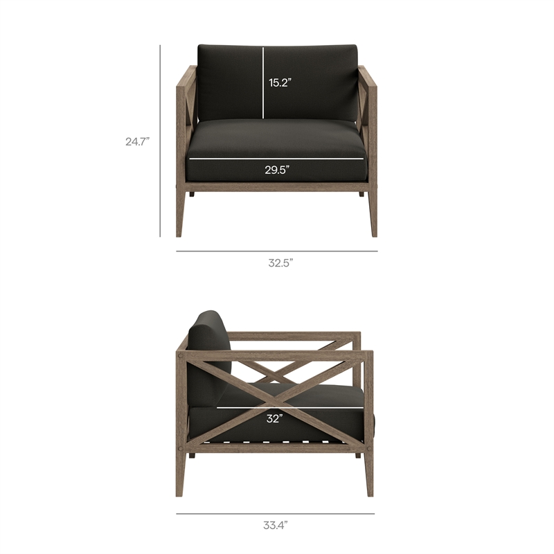 Northlake 3-Piece Outdoor Teak Wood Furniture Set with Armchair and Side Table