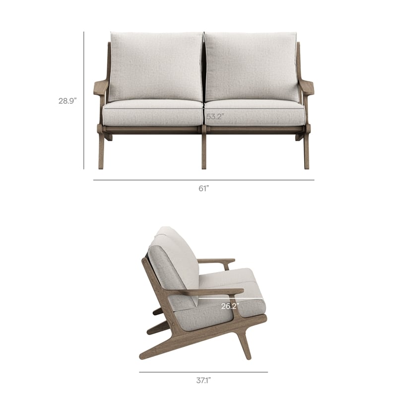 Saratoga Outdoor Teak Wood Loveseat in Pebble