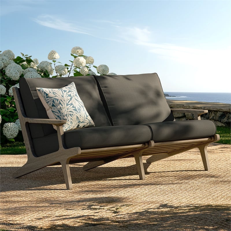 Saratoga Outdoor Teak Wood Loveseat in Flint Gray