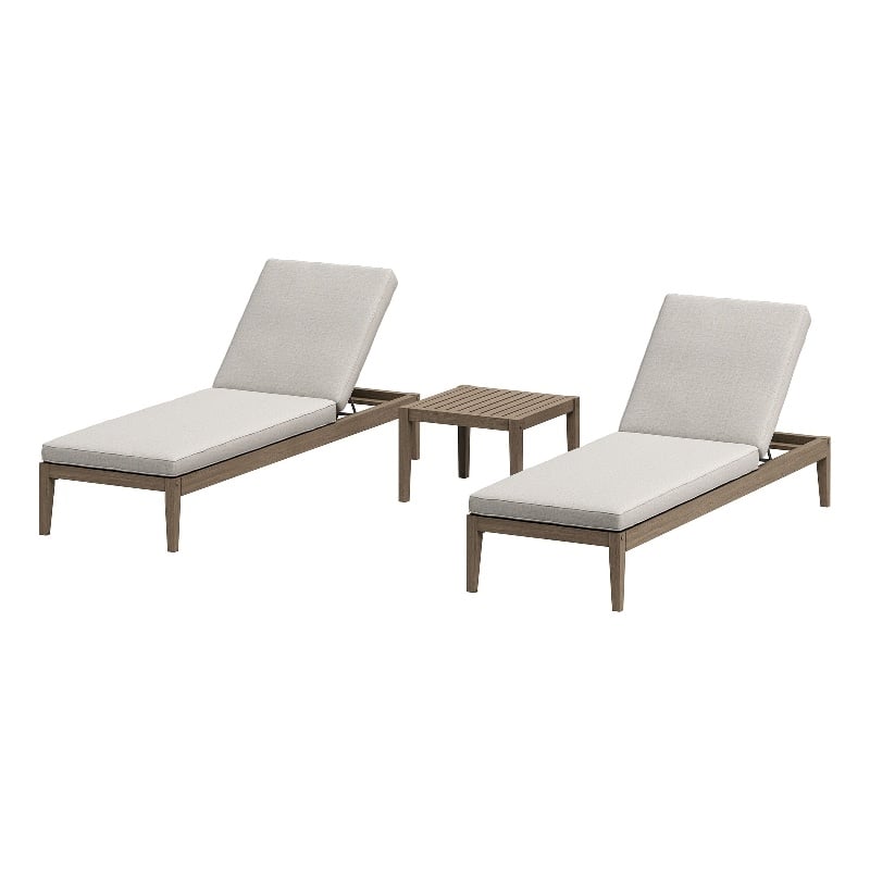 Northlake 3-Piece Patio Teak Furniture Set with Chaise Lounges and Side Table