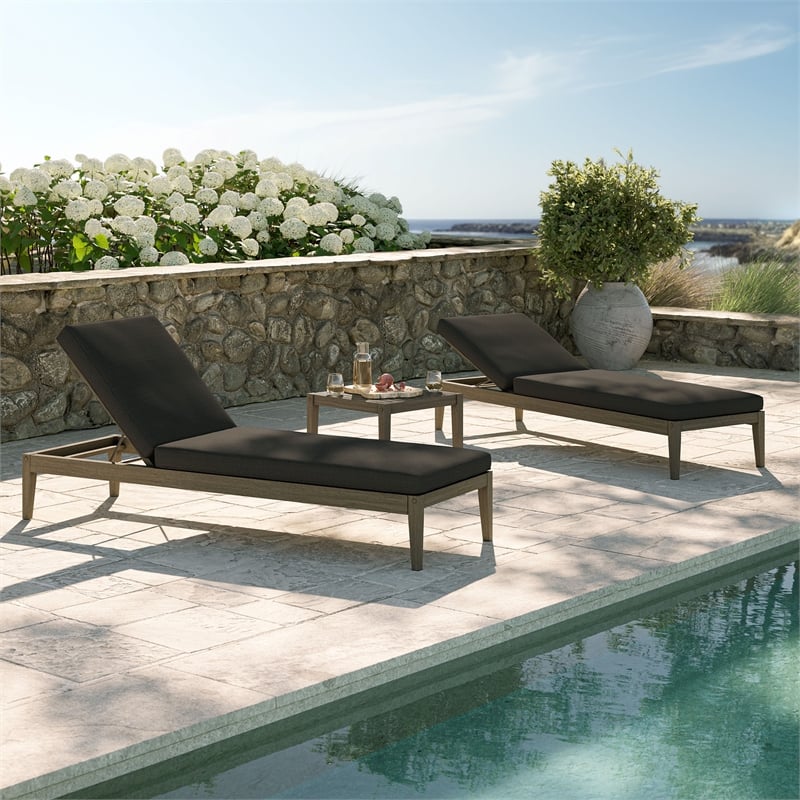 Northlake 3-Piece Patio Teak Furniture Set with Chaise Lounges and Side Table