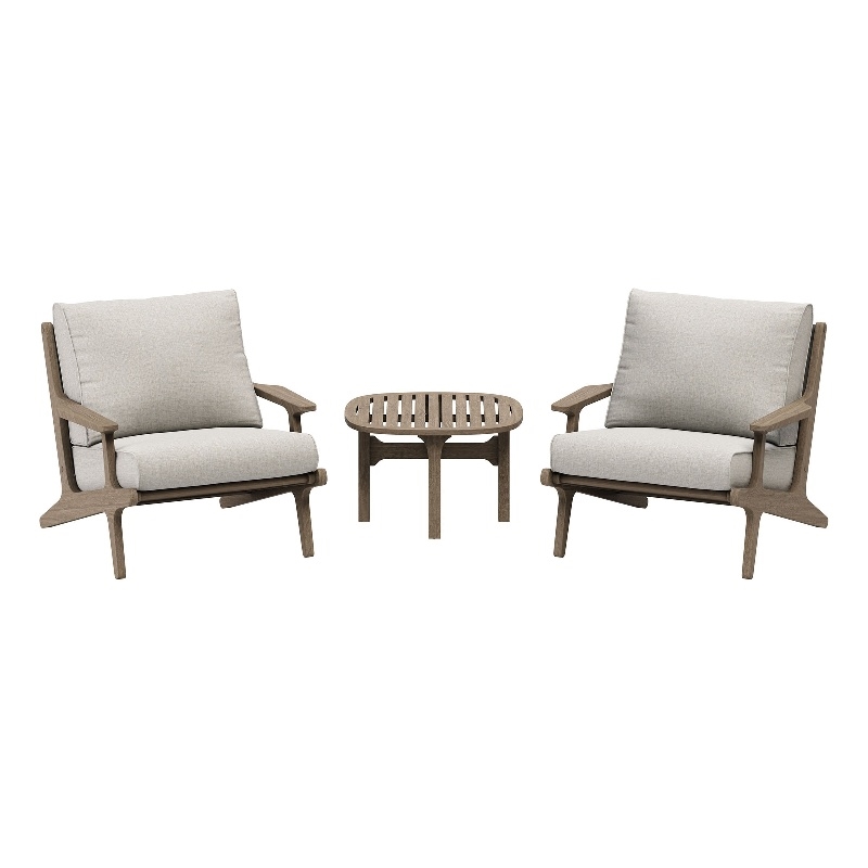 Modway Saratoga 3-PC Patio Teak Wood Furniture Set with Lounge Chairs/Side Table