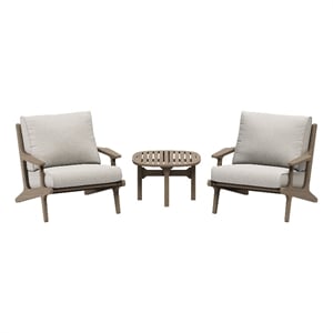 Modway Saratoga 3-PC Patio Teak Wood Furniture Set with Lounge Chairs/Side Table