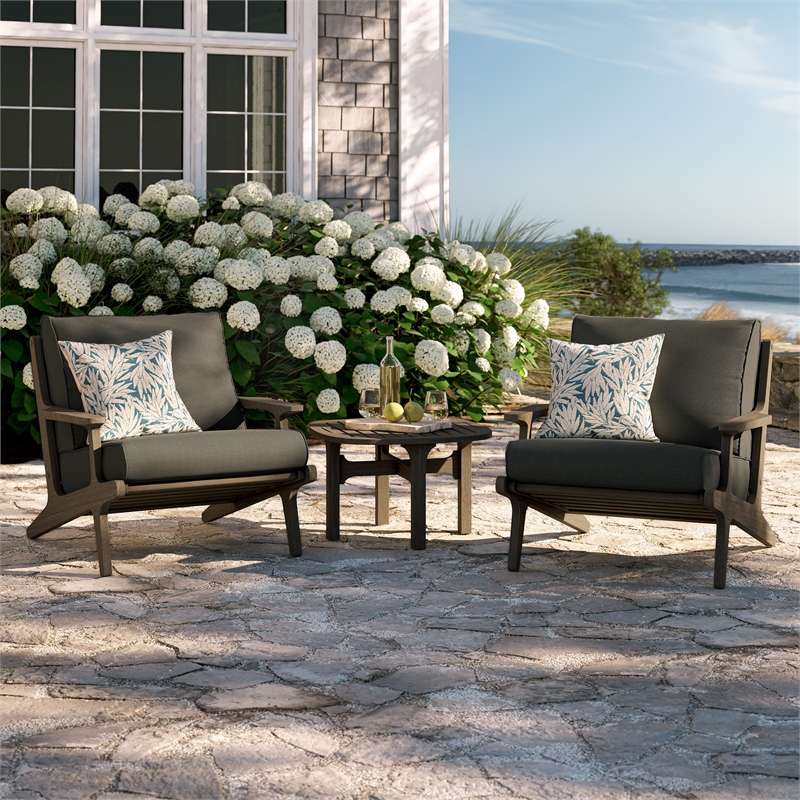 Modway Saratoga 3-PC Patio Teak Wood Furniture Set with Lounge Chairs/Side Table