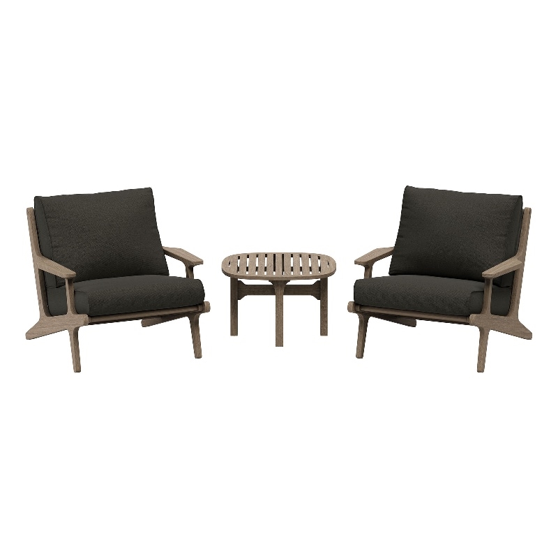 Modway Saratoga 3-PC Patio Teak Wood Furniture Set with Lounge Chairs/Side Table