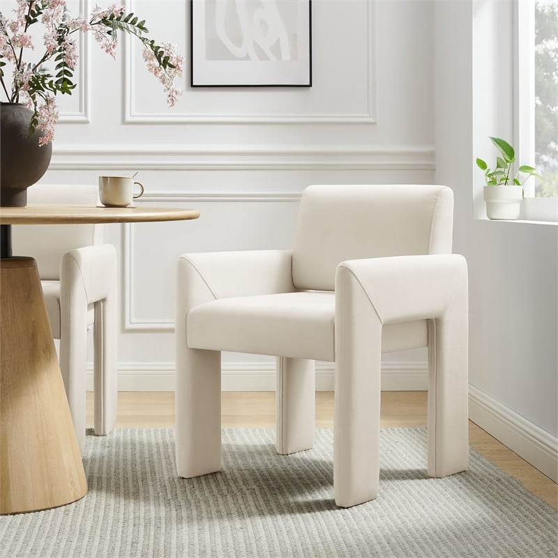 Daven Stain-Resistant Performance Velvet Dining Armchair in Alabaster