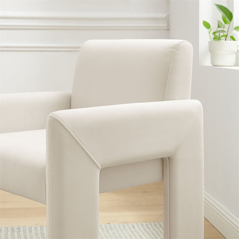 Daven Stain-Resistant Performance Velvet Dining Armchair in Alabaster
