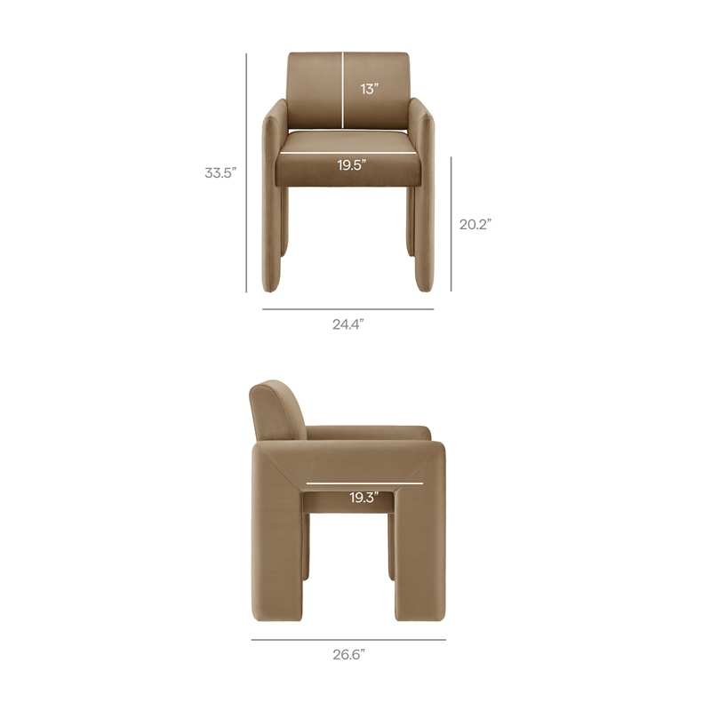 Daven Stain-Resistant Performance Velvet Dining Armchair in Taupe