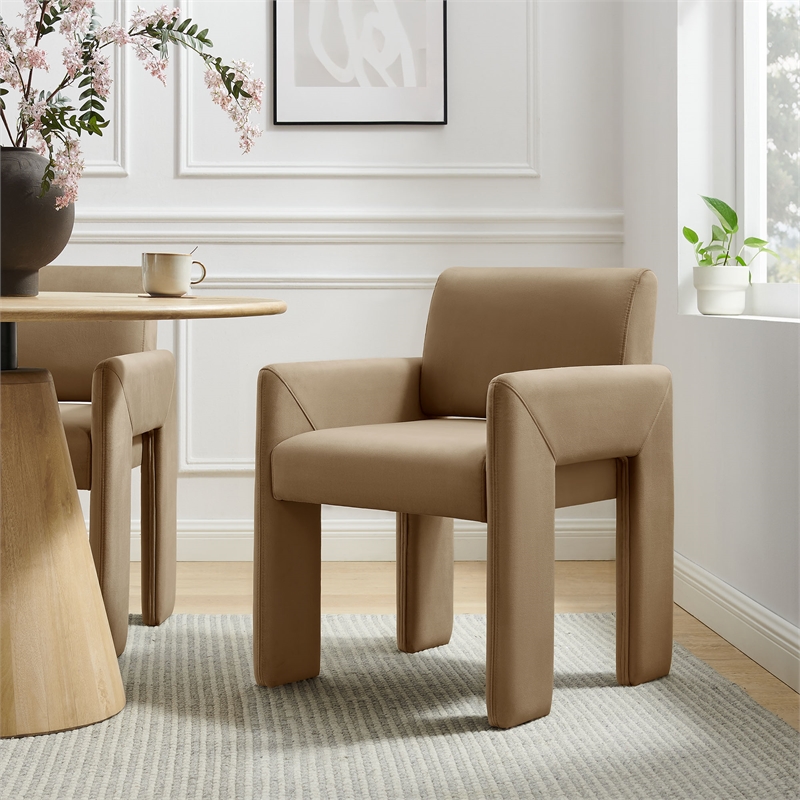 Daven Stain-Resistant Performance Velvet Dining Armchair in Taupe