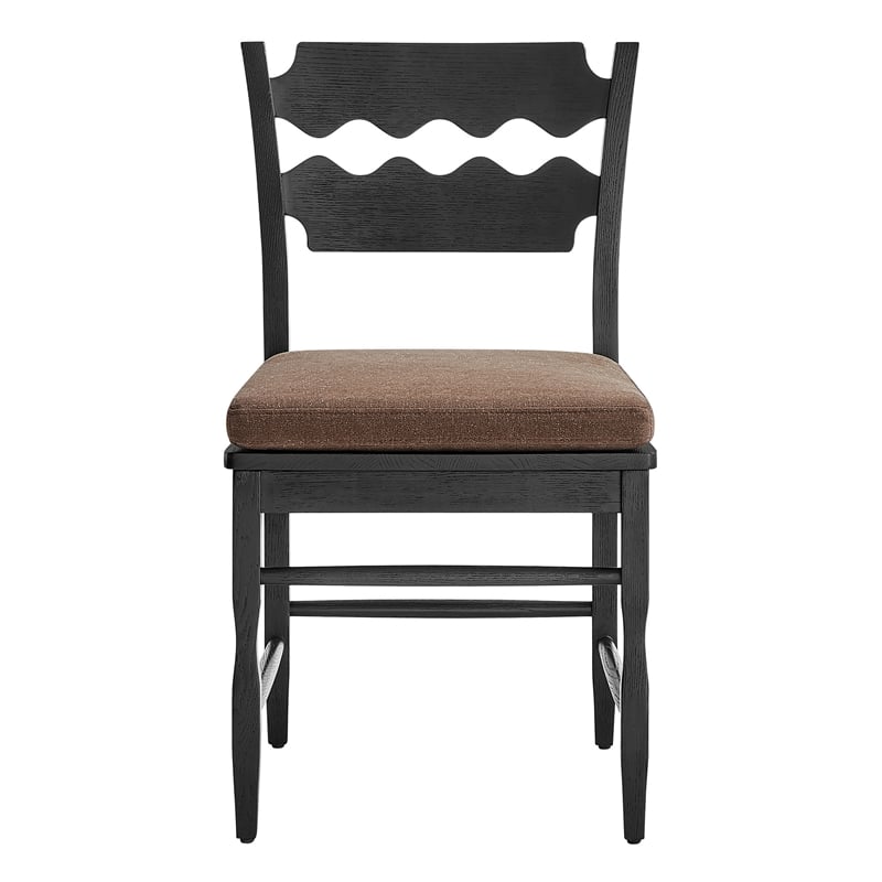 Jax Oak Wood Dining Chair With Wavy Razor Back and Cushion in Black Cocoa