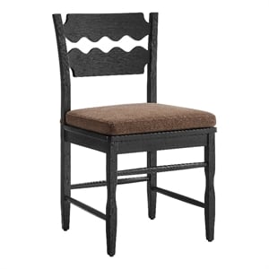 Jax Oak Wood Dining Chair With Wavy Razor Back and Cushion in Black Cocoa