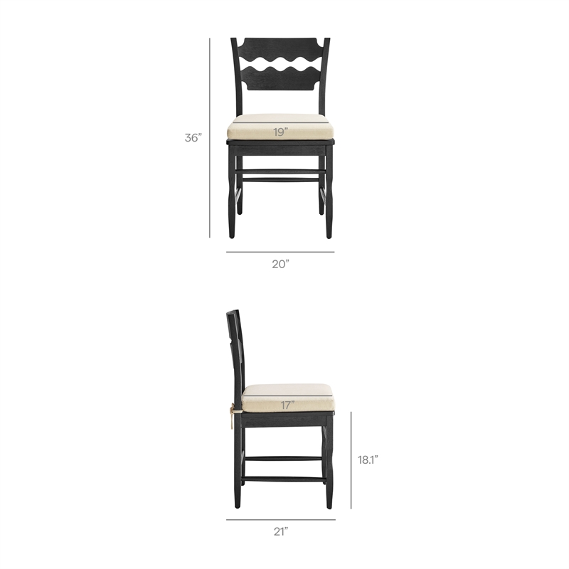 Jax Oak Wood Dining Chair With Wavy Razor Back and Cushion in Black Linen