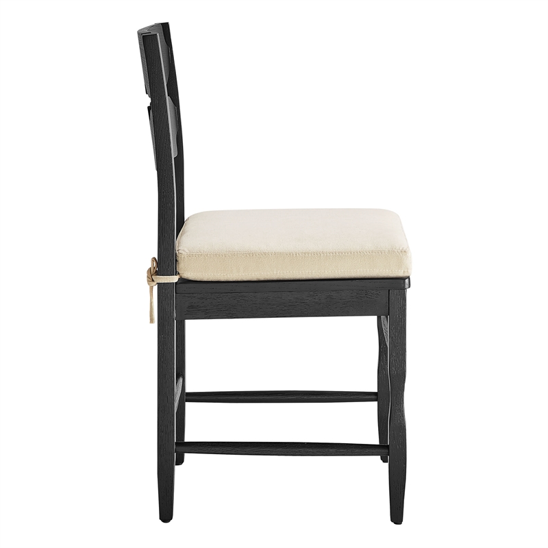 Jax Oak Wood Dining Chair With Wavy Razor Back and Cushion in Black Linen