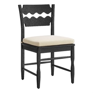 Jax Oak Wood Dining Chair With Wavy Razor Back and Cushion in Black Linen