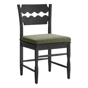 Jax Oak Wood Dining Chair With Wavy Razor Back and Cushion in Black Sage
