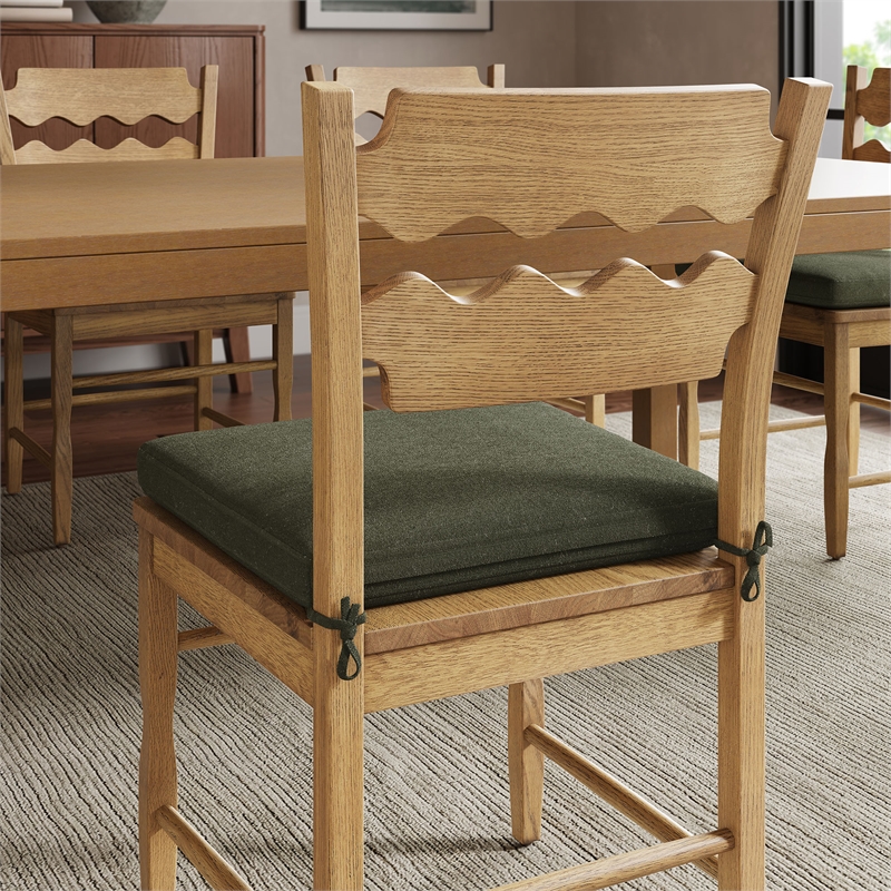 Jax Oak Wood Dining Chair With Wavy Razor Back and Cushion in Weathered Oak Sage