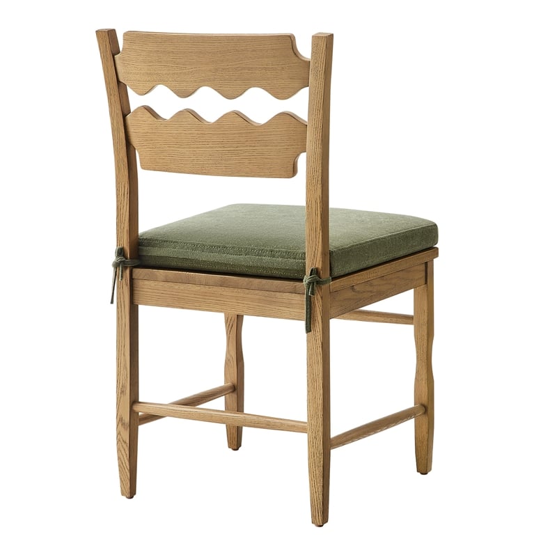 Jax Oak Wood Dining Chair With Wavy Razor Back and Cushion in Weathered Oak Sage