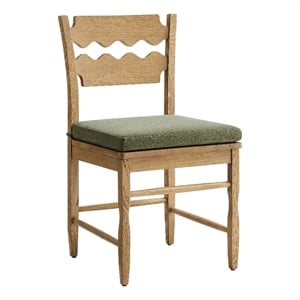 Jax Oak Wood Dining Chair With Wavy Razor Back and Cushion in Weathered Oak Sage