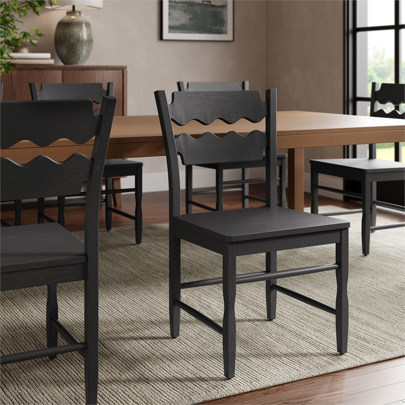 Jax Oak Wood Dining Chair With Wavy Razor Back in Black
