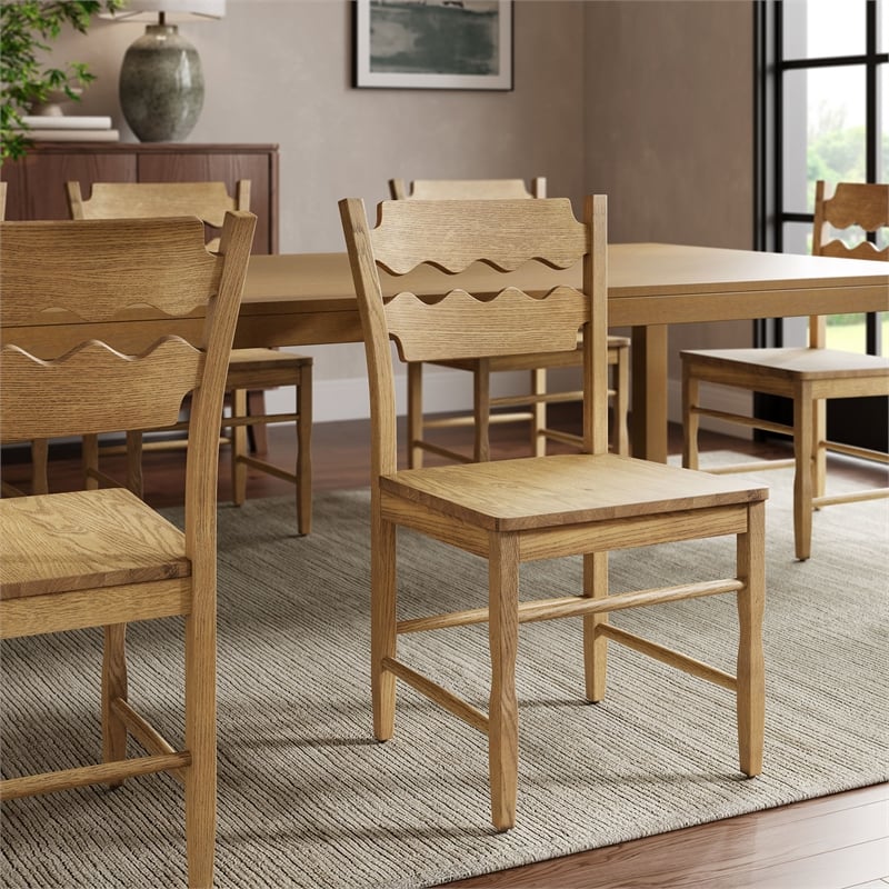 Jax Oak Wood Dining Chair With Wavy Razor Back in Weathered Oak