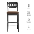 Jax Oak Wood Bar Stool With Wavy Razor Back and Cushion in Black Cocoa