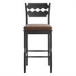 Jax Oak Wood Bar Stool With Wavy Razor Back and Cushion in Black Cocoa