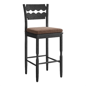 Jax Oak Wood Bar Stool With Wavy Razor Back and Cushion in Black Cocoa