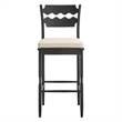 Jax Oak Wood Bar Stool With Wavy Razor Back and Cushion in Black Linen