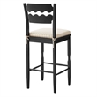 Jax Oak Wood Bar Stool With Wavy Razor Back and Cushion in Black Oatmeal Stripe