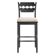 Jax Oak Wood Bar Stool With Wavy Razor Back and Cushion in Black Oatmeal Stripe
