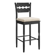 Jax Oak Wood Bar Stool With Wavy Razor Back and Cushion in Black Oatmeal Stripe