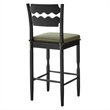 Jax Oak Wood Bar Stool With Wavy Razor Back and Cushion in Black Sage