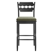 Jax Oak Wood Bar Stool With Wavy Razor Back and Cushion in Black Sage