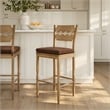 Jax Oak Wood Bar Stool With Wavy Razor Back and Cushion in Weathered Oak Cocoa