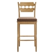 Jax Oak Wood Bar Stool With Wavy Razor Back and Cushion in Weathered Oak Cocoa