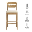 Jax Oak Wood Bar Stool With Wavy Razor Back and Cushion in Weathered Oak Linen
