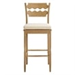 Jax Oak Wood Bar Stool With Wavy Razor Back and Cushion in Weathered Oak Linen