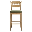 Jax Oak Wood Bar Stool With Wavy Razor Back and Cushion in Weathered Oak Sage